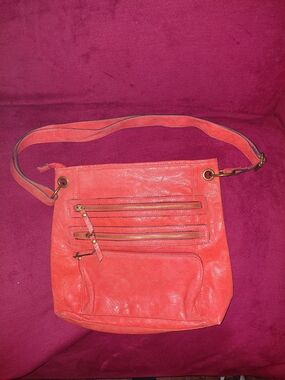 Bueno Coral-Orange Crossbody Bag with Gold-Tone Zippers